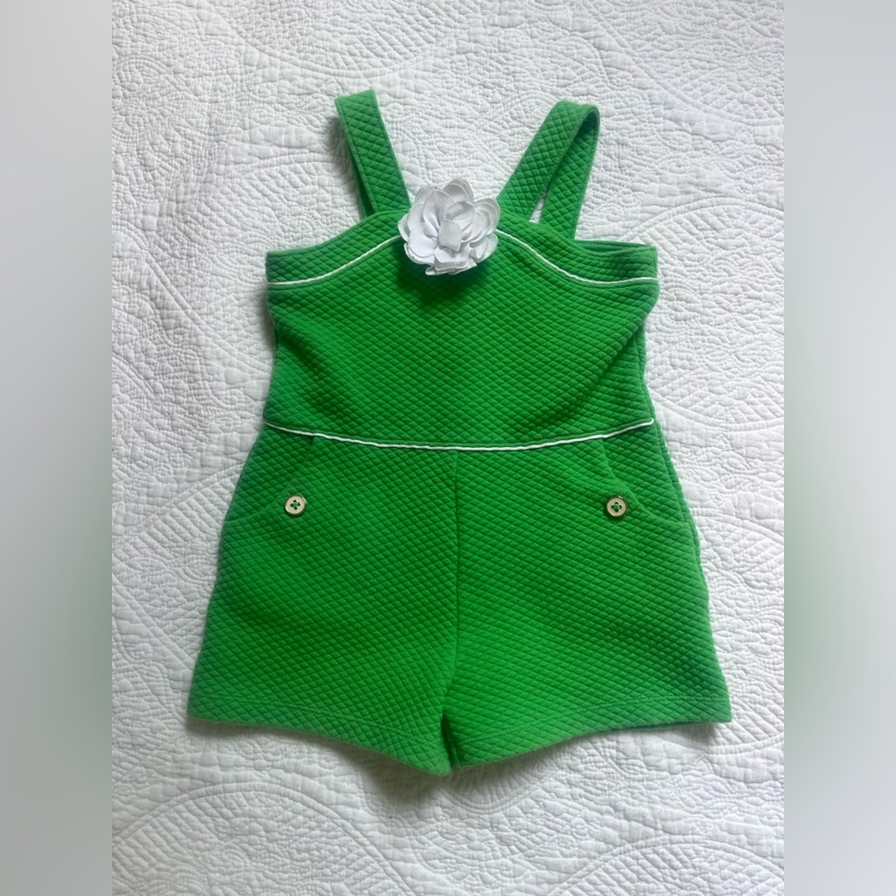 Janie and Jack Girls Romper Outfit One piece green white flower spring 4 4T